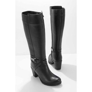 Ayakdaş Diz Altı Tokalı Topuklu Hakiki Deri Kadın Çizme