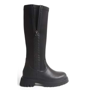 Feles Binici Düz Taban Streç Çift Fermuarlı Kadın Çizme