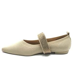 Feles Kemer Toka Taş Detaylı Sivri Burun Kadın Babet Ayakkabı