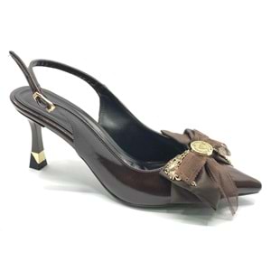 Feles Saten Fiyonk Detaylı Arkası Açık Stiletto Kadın Topuklu Ayakkabı