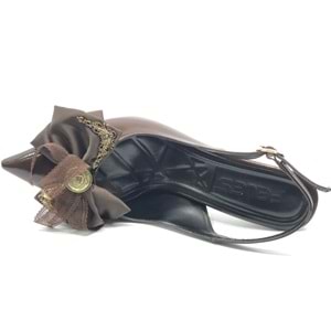 Feles Saten Fiyonk Detaylı Arkası Açık Stiletto Kadın Topuklu Ayakkabı