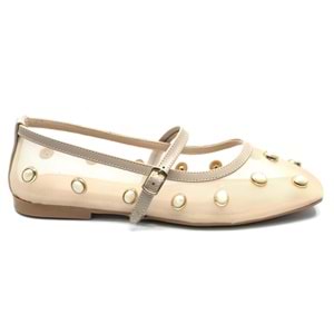 Feles Kemer Toka Taş Detaylı Fileli Kadın Babet Ayakkabı