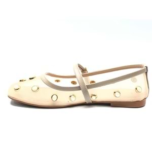 Feles Kemer Toka Taş Detaylı Fileli Kadın Babet Ayakkabı