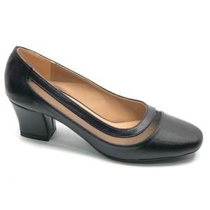 Feles Tül Detaylı Küt Burun Topuklu Kadın Ayakkabı