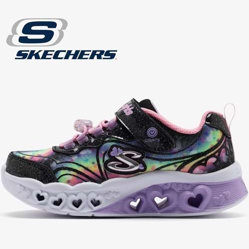 Skechers Flutter Heart Lights - Groovy Swirl 303253L-BKPK Ortopedik Işıklı Çocuk Spor Ayakkabı