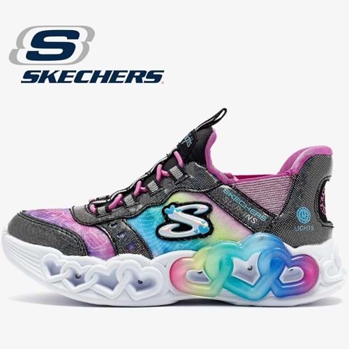 Skechers Infinite Heart Lights Eternal Shimmer 303755L-BKMT Ortopedik Işıklı Çocuk Spor Ayakkabı