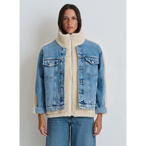 Mavi M1110278-88589 Rubina 90lar Suni Kürklü Jean Ceket Kadın Mont