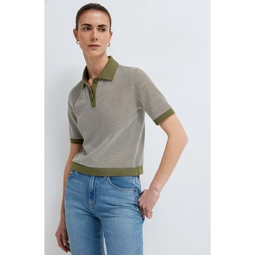 Mavi M1614310-91729 Çizgili Polo Yaka T-Shirt Kadın Tişört