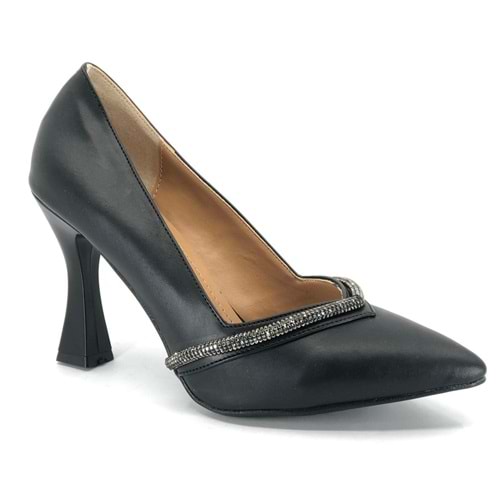 Feles Şerit Taş Dekolteli Kadeh Topuklu Kadın Stiletto Ayakkabı