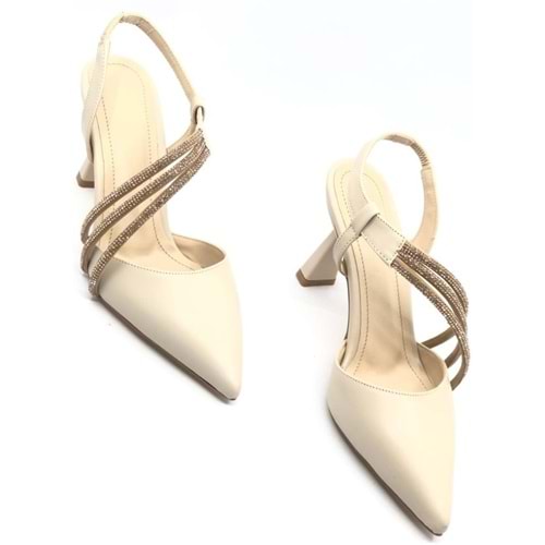 Feles Üç Şerit Taş Detaylı Kadın Topuklu Ayakkabı Stiletto