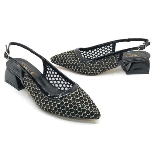 Seribo Dantel Taş Detaylı Kısa Topuklu Arkası Açık Kadın Babet Ayakkabı