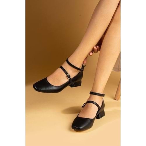 Seribo Çift Toka Detaylı Kısa Topuklu Kadın Babet Ayakkabı