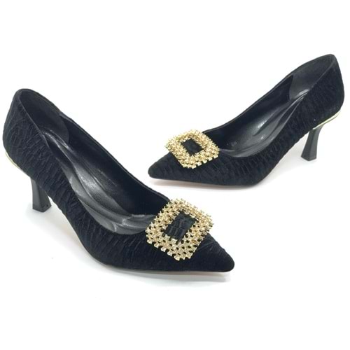 Feles Kadife Taş Toka Detaylı Stiletto Kadın Topuklu Ayakkabı