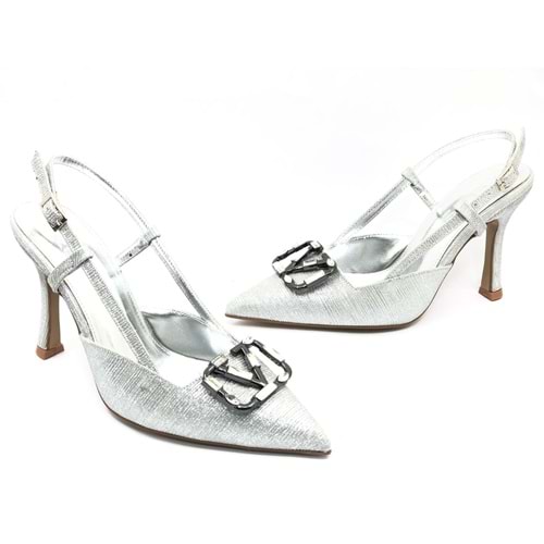 Feles V Toka Detaylı Arkası Açık Stiletto Kadın Topuklu Ayakkabı
