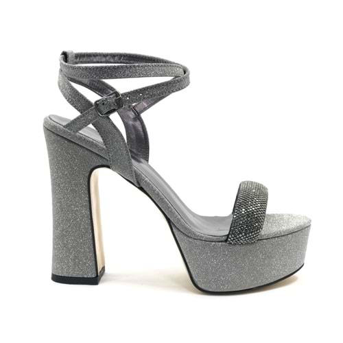 Feles 13 cm Yüksek Platform Tek Bant Topuklu Taşlı Kadın Abiye Ayakkabı