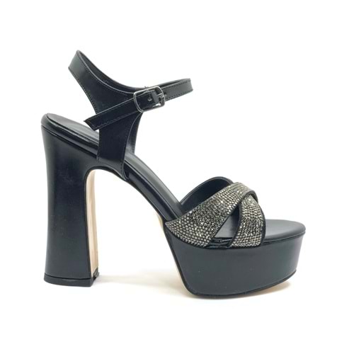 Feles 13 cm Yüksek Platform Çapraz Bant Topuklu Taşlı Kadın Abiye Ayakkabı