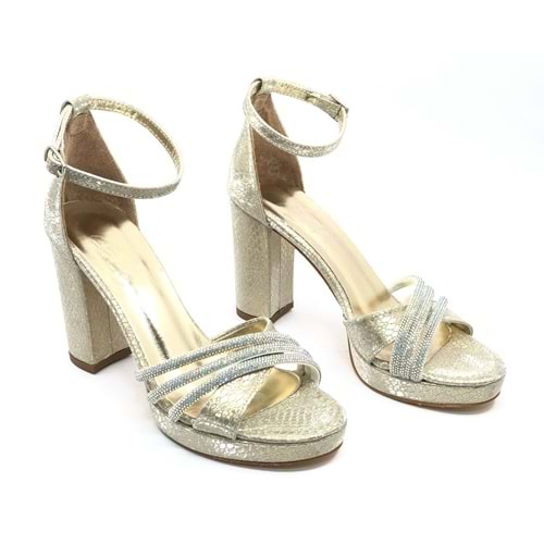 Feles Çapraz Üç Şerit Taşlı 10 cm Platform Topuklu Kadın Abiye Ayakkabı