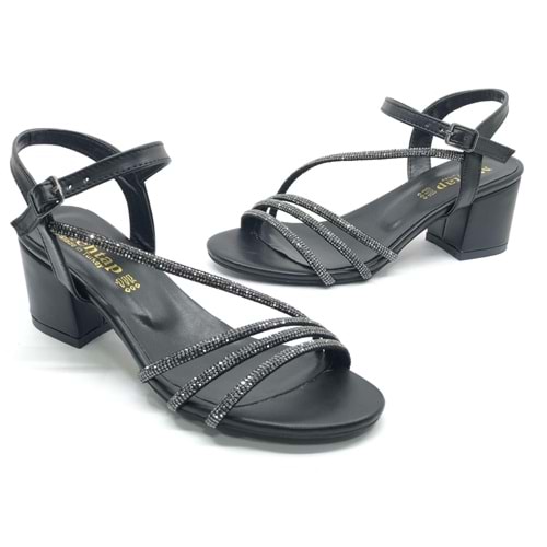 Mehtap Çapraz Üç Şerit Taşlı 5 cm Kadın Abiye Topuklu Ayakkabı