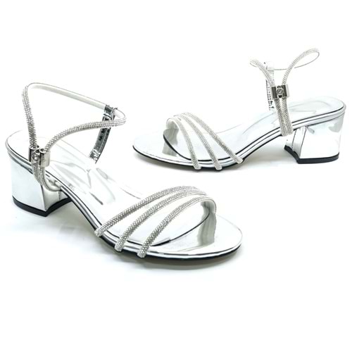 Mehtap Çapraz Üç Şerit Taşlı 5 cm Kadın Abiye Topuklu Ayakkabı