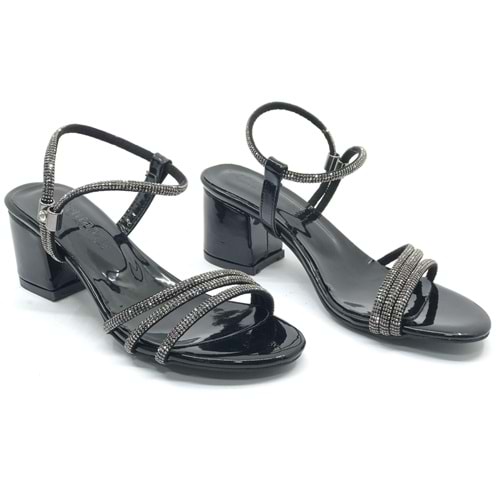 Mehtap Çapraz Üç Şerit Taşlı 5 cm Kadın Abiye Topuklu Ayakkabı