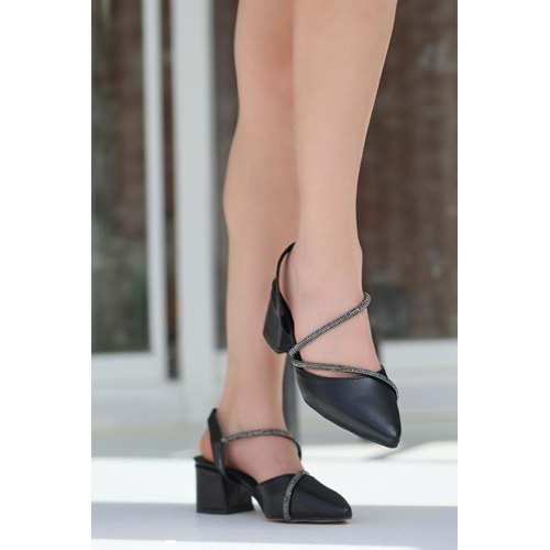 Mehtap Çift Şerit Taşlı Kadın Abiye Topuklu Ayakkabı