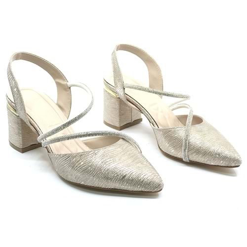 Mehtap Çift Şerit Taşlı Kadın Abiye Topuklu Ayakkabı