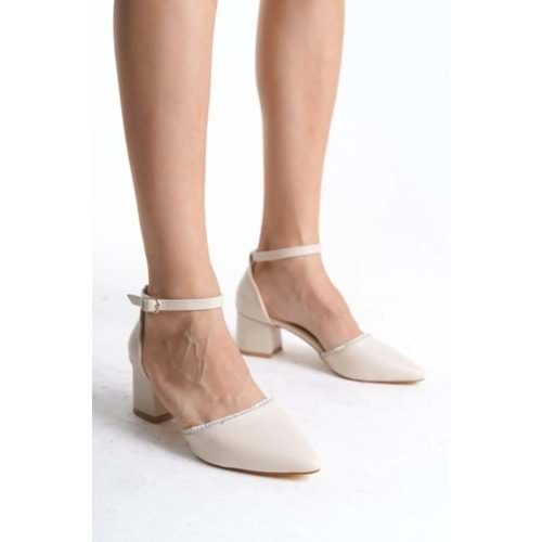 Mehtap Bilek Bantlı Şerit Taşlı Topuklu Klasik Kadın Topuklu Ayakkabı