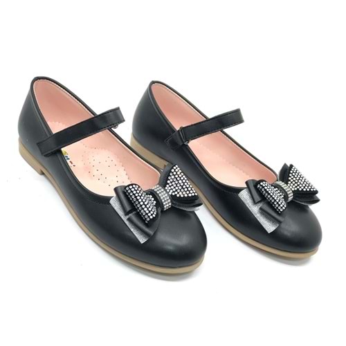 İremsu Kurdela Taş Detaylı Cırtlı Kız Çocuk Babet Ayakkabı