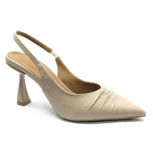 Feles Kırışık Detaylı Arkası Açık Stiletto Kadın Topuklu Ayakkabı