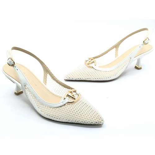 Feles Dantel Detaylı Arkası Açık Stiletto Kadın Topuklu Ayakkabı