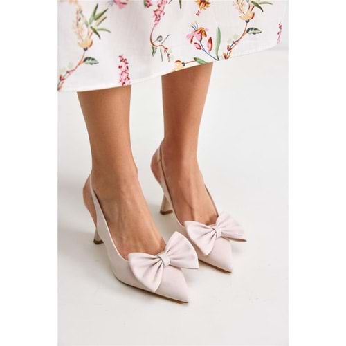 Feles Kurdela Detaylı Arkası Açık Stiletto Kadın Topuklu Ayakkabı