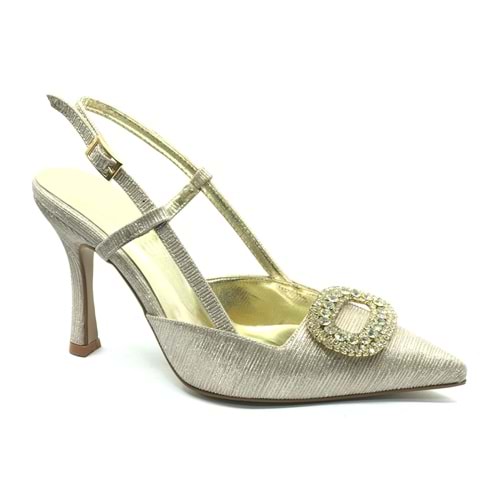 Feles Taş Toka Detaylı Arkası Açık Stiletto Kadın Topuklu Ayakkabı