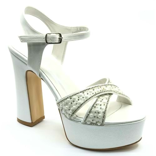 Feles Çapraz Taş Detaylı 13 cm Yüksek Platform Topuklu Taşlı Kadın Abiye Ayakkabı