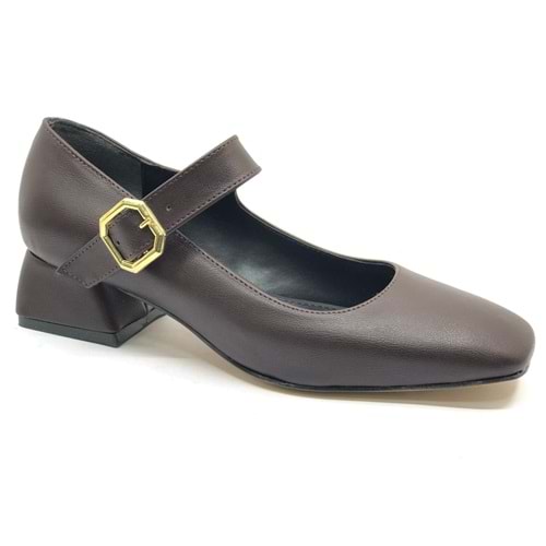 Feles Pars Jane Küt Burunlu Kadın Kısa Topuklu Kadın Babet Ayakkabı