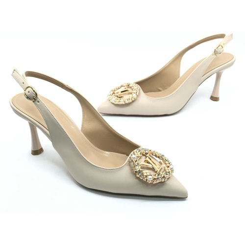 Feles Taşlı Toka Detaylı Arkası Açık Stiletto Kadın Topuklu Ayakkabı