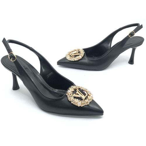 Feles Taşlı Toka Detaylı Arkası Açık Stiletto Kadın Topuklu Ayakkabı