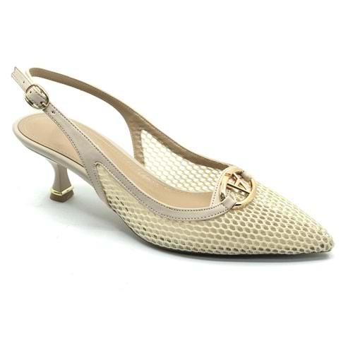 Feles Dantel Detaylı Arkası Açık Stiletto Kadın Topuklu Ayakkabı