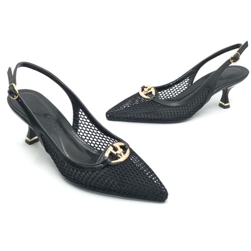 Feles Dantel Detaylı Arkası Açık Stiletto Kadın Topuklu Ayakkabı