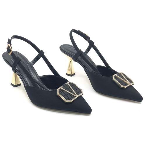 Feles V Toka Detaylı Arkası Açık Stiletto Kadın Topuklu Ayakkabı