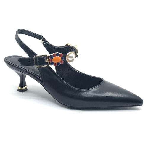 Feles İnci Toka Detaylı Arkası Açık Stiletto Kadın Topuklu Ayakkabı