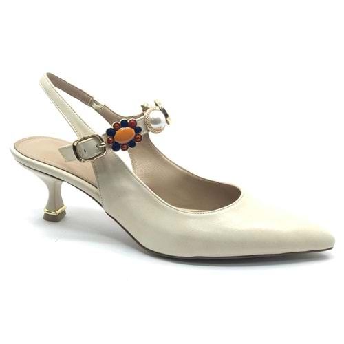 Feles İnci Toka Detaylı Arkası Açık Stiletto Kadın Topuklu Ayakkabı