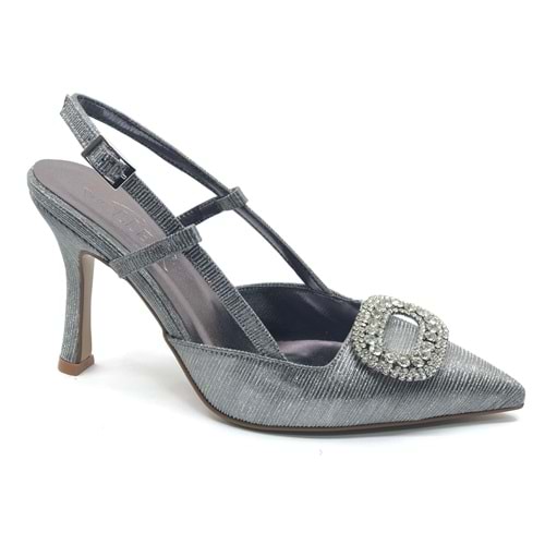 Feles Taş Toka Detaylı Arkası Açık Stiletto Kadın Topuklu Ayakkabı