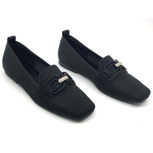 Feles Triko Toka Detaylı Küt Burun Kadın Babet Ayakkabı