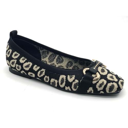 Feles Leopar Triko Küt Burun Kadın Babet Ayakkabı