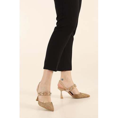 Feles Zımba Detaylı Topuklu Arkası Açık Kadın Stiletto Ayakkabı