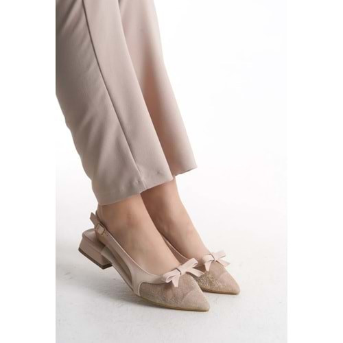 Feles Fiyonk Dantel Detaylı Arkası Açık Kadın Babet Ayakkabı