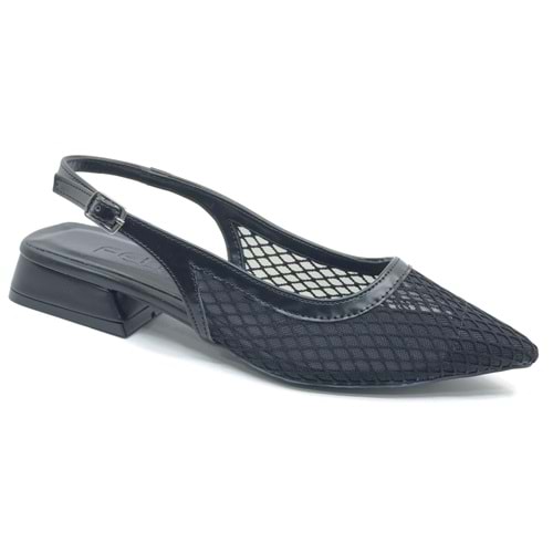 Feles Dantel Detaylı Kısa Topuklu Arkası Açık Kadın Babet Ayakkabı