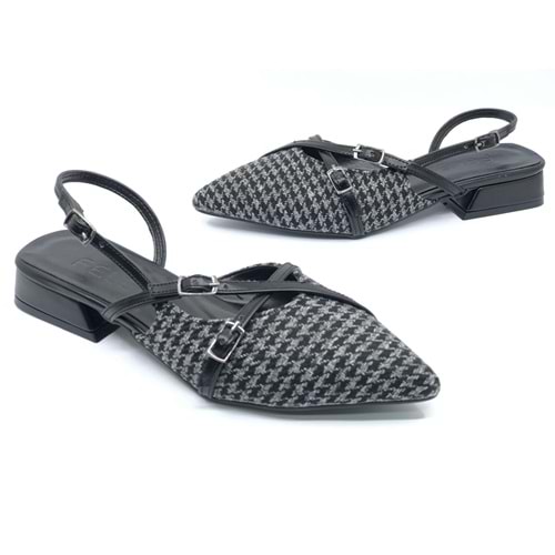 Feles Toka Detaylı Kısa Topuklu Arkası Açık Kadın Babet Ayakkabı