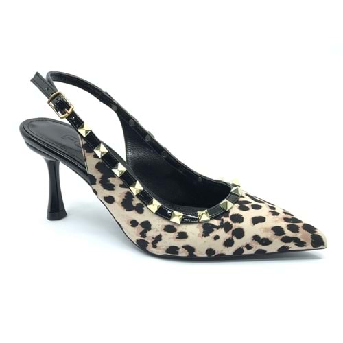 Feles Zımba Şerit Detaylı Arkası Açık Stiletto Kadın Topuklu Ayakkabı