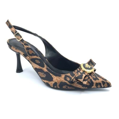 Feles Fiyonk Sarı Toka Detaylı Arkası Açık Stiletto Kadın Topuklu Ayakkabı